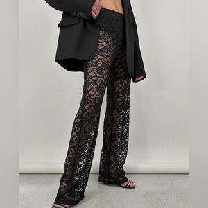 Sheer Black Lace Wide-Leg Pants